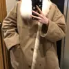 Diseño de Invierno de Longitud Media Holgada Engrosada Cálida de Algodón Ropa Exterior y Chaqueta Estilo de Trabajo Parka con Cuello de Piel Chaqueta de Algodón para Mujer