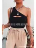 2026 Aliexpress Ebay Amazon Nueva Moda Femenina Transfronteriza Europea y Americana Sexy de Un Hombro Calado Chaleco Deportivo Corto