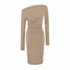 Vestido de estilo coreano, puro y seductor, de un solo hombro, escote asimétrico, manga larga para mujer, colección otoño 2026, elegante, ajustado y que realza la figura, de longitud media