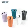 Tyeso Nueva Taza Termo de Acero Inoxidable 304 para Café Taza para Bebidas Frías con Popote Taza para Auto con Hielo Portátil