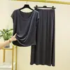 Pijama de modal para mujer, conjunto de verano sin mangas con camiseta tipo tank top y falda, fino, talla grande, corte holgado, conjunto para estar en casa para madres de mediana edad