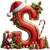 Novos Enfeites de Natal Pendentes Decorações Planas para Árvore de Natal Chapéu Vermelho Letra Inicial com Decoração de Letra Personalização Personalizada