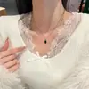 Collar Retro Francés de Doble Capa con Espejo Ovalado Negro y Acero de Titanio para Mujer Que No Se Desvanece Cadena de Clavícula de Lujo Nicho Accesible Gama Alta