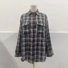 Roupas Europeias e Americanas Femininas Transfronteiriças 2025 Nova Camisa Amazon Outono e Inverno Moda Casual Camisa de Bolso Xadrez Solta para Mulheres