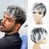 Pinduoduo Suministro Transfronterizo Peluca para Hombre Negra con Reflejos Blancos Seda de Alta Temperatura Mecanismo Flequillo Oblicuo Cabello Corto Cobertura Completa de Cabeza