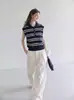 Chaleco de punto a rayas con bloques de color y solapa estilo francés para mujer, top polo sin mangas de verano estilo "old money" francés