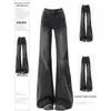 Jeans acampanados retro americanos de talla grande para mujer, pantalones de campana elásticos negros y grises de cintura alta para adelgazar, otoño