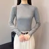 Camiseta de Manga Larga con Estampado de Espina de Pescado y Cuello Medio Alto Egret Island Story para Mujer, Primavera y Otoño, Corte Ajustado, Capa Base, Ropa Interior, Hombro Normal, Top Corto, Moderno