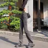 Calça Flare Cinza Fumê Retrô Americana para Mulheres, Estilo Hot Girl Retrô Elástica de Cintura Alta Calça Flare