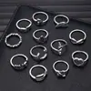 Bestseller transfronterizo juego de anillos de piedra lunar de diseño minimalista, anillo geométrico de diamante negro, joyería apilable de turquesa estilo europeo y americano