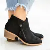 Estação independente desejo comércio exterior sapatos femininos Novo salto grosso tamanho grande botas femininas botas Martin de camurça salto baixo zíper lateral botas curtas para mulheres