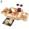 Tabla de quesos con cajón de venta caliente transfronteriza, Tabla de cortar de bambú, Tabla de cortar de queso de leche para el hogar de fábrica lista para usar