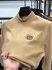 Camada Base Térmica Masculina com Gola Meia-Alta, Espessada para Outono e Inverno, Moletom de Lã Dupla Face, Camiseta de Manga Longa