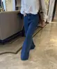 En stock coreano ins otoño simple moderno versátil holgado pierna recta pantalones retro de cintura alta vaqueros largos para mujer 18531