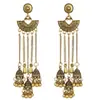 Brincos Vintage de Prata com Pingentes e Sino Esculpido em Forma de Lua Crescente, Brincos Jhumka, Acessórios de Viagem