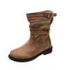 Primer Encuentro Ji Estilo Coreano Botas Martin de Suela Gruesa para Mujer 2026 Otoño/Invierno Nuevo Estilo Botas Ruched Maillard Botas Vaqueras Occidentales