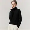 Nuevo suéter de cachemir 100% puro para otoño e invierno con bordes enrollados, cuello alto superpuesto, corte ajustado, versátil, cálido y versátil top de punto básico