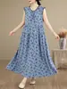 Vestido de verano para mujer de algodón y seda, estilo nuevo, elegante y con estilo, adecuado para madres, moderno y rejuvenecedor, hecho de algodón artificial, vestido tipo tank sin mangas