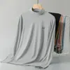 Camiseta Blanca de Modal para Hombre Manga Larga Cuello Medio Alto Estampada Ropa Interior Camisa Base Cuello Medio Camiseta Antibacteriana