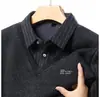 Camiseta de manga larga business casual, polo de imitación de dos piezas, forro polar para otoño e invierno, engrosada, cálida y camiseta térmica cálida