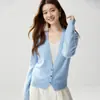 Cardigan de Cashmere Bai Cai Rong Estilo Francês Novo Decote V para Mulheres Solto Versátil Macio Simples Tricô Suéter Casaco