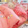 Hellokitty Sanrio Gato Kt Dibujo Animado Juego de Tres o Cuatro Piezas de Algodón Puro Lindo Dibujo Animado Juego de Funda Nórdica de Algodón Amigable con la Piel
