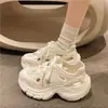 Zapatos Deportivos Casuales de Suela Gruesa Eva para Mujer, Ropa Exterior de Moda de Verano, Zapatos Chunky Transpirables con Corte para Aumentar la Altura, Zapatos Blancos con Tiras