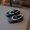 Zapatos de Cuero para Niñas Estilo Coreano con Adorno de Encaje Zapatos de Princesa Bajos Zapatos para Primeros Pasos de Bebé Otoño 2025 Nuevos Mocasines para Niños Pequeños