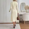 Nuevo Vestido de Punto Otoño/Invierno 2026, Color Sólido, Elegante Vestido Largo para Ir al Trabajo, Vestido Elegante Transfronterizo Europeo y Americano