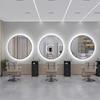 Espejo de Peluquería Espejo de Barbería Moderno Estación de Barbería Montado en Pared Redondo Iluminación Inteligente para Peluquería y Tintes