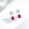 Pendientes de Plata de Ley S925 para Mujer, Estambres de Flor de Corindón Rojo, Pendientes de Joyería de Alta Calidad, Pendientes de Zirconia con Diamantes Completos para Banquetes, Pendientes
