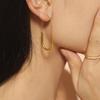 Novos Brincos Estilo Frio Europeu e Americano Gancho de Orelha Dourado em Forma de Pino Personalizado Simples Titânio Banhado a Ouro 18k Brincos de Ouro Verdadeiro