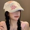 Gorra de Visera Estilo Japonés Gato Lindo para Mujer Y2K Versátil Adelgazante Facial Boina Retro Circunferencia de Cabeza Grande Gorra de Pintor Moderna
