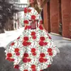 Vestido Europeo y Americano Nuevo Transfronterizo de Primavera y Otoño 2025 Estampado Dobladillo Grande Elegante Chifón Floral Falda Larga Ajustada