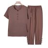 Traje de verano para mujeres de mediana edad y mayores, traje de madre primeriza 2024, ropa holgada de talla grande de color sólido, pijama de abuela de dos piezas