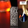 Criativo duplo fogo direto punch conversão fogo aberto inflável isqueiro metal relevo tridimensional Dragon homens mais leve atacado