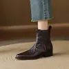 Botines Chelsea retro de cuero estilo británico, adecuados para comercio transfronterizo, diseño sin cordones, negros, tacón grueso, punta cuadrada, botines cortos, botines de mujer para otoño/invierno