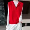 Colete Cardigan de Tricô com Capuz 100% Lã Novo Outono/Inverno 2026 para Mulheres, Colete Camada Liso sem Mangas