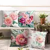 Pintura de tinta de primavera Peonías y Rosas Transfronterizo Temu Estilo Nuevo Funda de Almohada Oficina Dormitorio Sofá Funda de Almohada