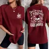 Camiseta Feminina de Algodão Y2K com Gola Redonda, Manga Curta, Estampa Personalizada de Caveira e Flores, Versátil, Macia, Top de Verão Super