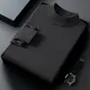 Nuevo suéter de punto para hombre de otoño e invierno, color liso, anti-pilling, suéter de lana de punto fino, manga larga, cuello semialto, ropa para hombre