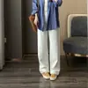 Zedaijiai: Adequado para todos os formatos de perna! Jeans de perna reta emagrecedor com bolsos duplos, feito de mistura de algodão stretch