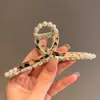Pasador de Perlas para Mujer Clip de Lazo Estilo Coreano Pinza de Tiburón para la Parte Trasera de la Cabeza Accesorios Metálicos Grandes y Simples para el Cabello