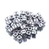 Acrílico 6mm Prata Antiga Contas com Letras Inglesas Quadradas Soltas Acessórios para Pulseira Colar Joias Feitos à Mão DIY