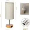 Lámpara de Escritorio Táctil de Tres Niveles Regulables para Mesita de Noche, Lámpara de Base de Tela Falsa con Textura de Madera, Venta Caliente Transfronteriza, Puerto USB