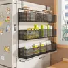 Estante lateral de almacenamiento para estante de refrigerador de cocina, soporte multifuncional de múltiples capas para condimentos y film transparente para uso doméstico montado en la pared
