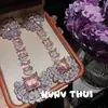 Joyas: Aretes de Araña en Forma de Abanico con Piedras Preciosas Florales, Conjunto de Collar de Diamante Rosa Girasol Personalizado de Alta Gama