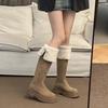 Botas Longas com Forro de Lã, Botas Grossas para Mulheres, Modelo Outono e Inverno 2024, Botas Longas de Salto Alto, Versátil, Emagrecedoras, Botas de Equitação de Cano Alto com Solas Grossas