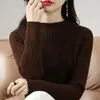 Suéter de punto tipo lana con cuello medio alto para mujer, Otoño/Invierno, Petite, Top suave y esponjoso, Manga larga, Holgado, Capa base de cuello medio