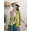 Nuevo Chal Bordado de Lino con Cuello en V Estilo Vintage para Mujer en Verano, con un Diseño Único, de Atar, Corte Holgado, Cárdigan sin Mangas Versátil